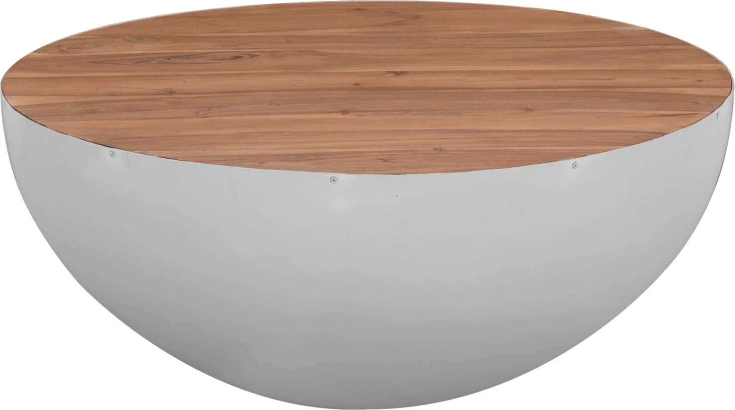 Tavolinë kafeje rrethore dekorative, FH8717.23, ngjyrë e bardhë me sipërfaqe druri akacie, Φ91x38,5 cm