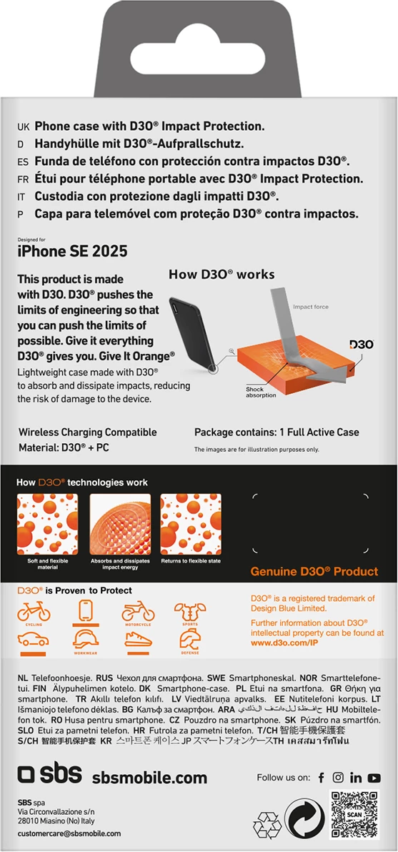 Mbështjellës SBS Full Active D3O për iPhone 16e, i zi