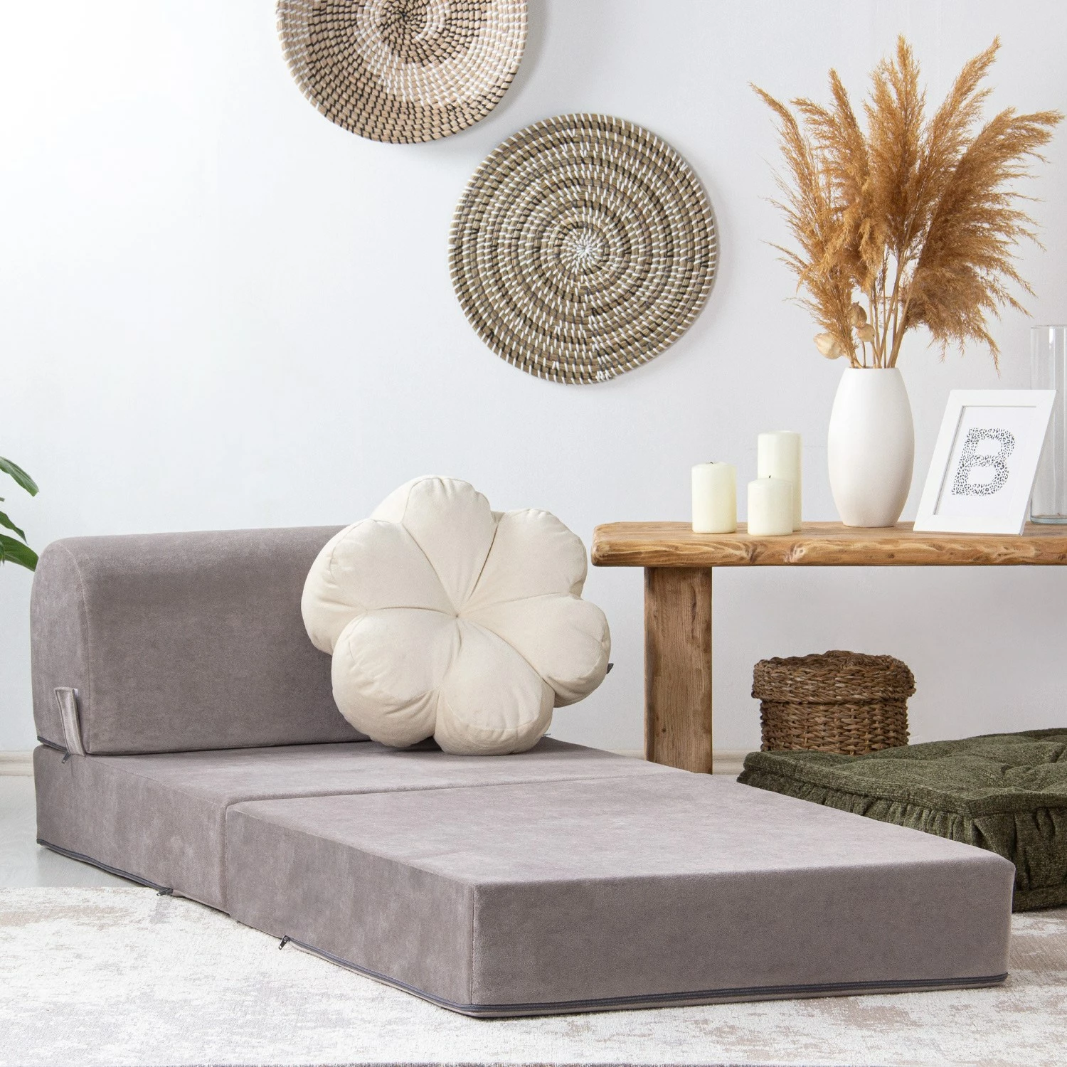 Krevate-kolltuk një vendësh, kadife gri e çelët, Magic