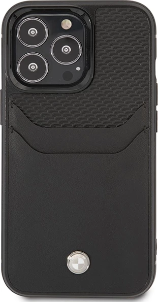 Mbështjellës BMW BMHCP14X22RSEPK për iPhone 14 Pro Max 6.7", lëkurë, xhep kartelash, i zi