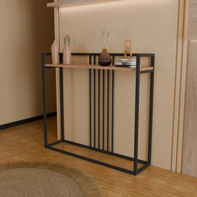 Konsolë Convida, ngjyrë lisi me kornizë metalike të zezë, 100x25x90cm