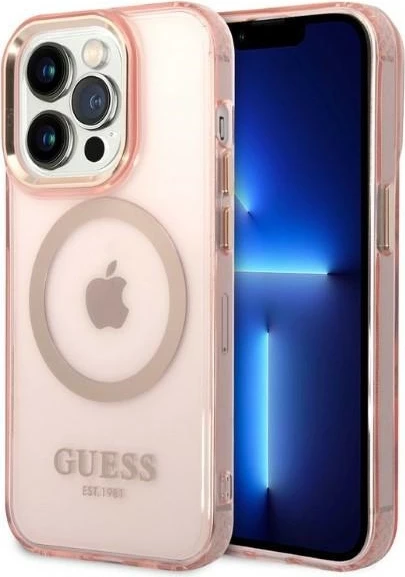 Mbështjellës Guess GUHMP14LHTCMP për iPhone 14 Pro 6.1", MagSafe, rozë