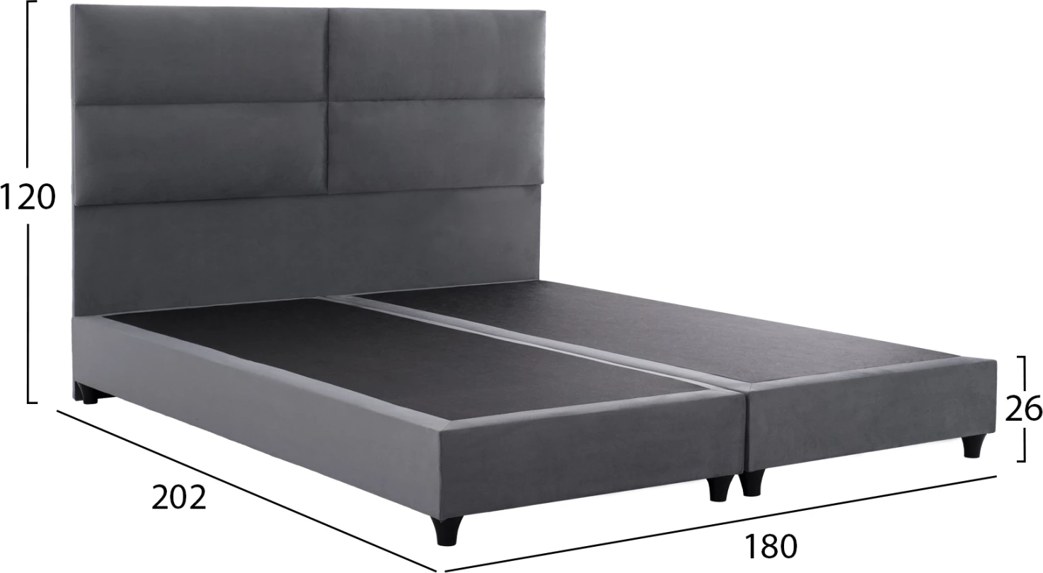 Krevat kadife gri MILO FH628.10 për dyshek 180x200 cm