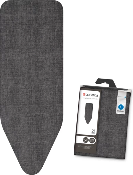 Mbulesë dhe shtresë për dërrasë hekurosje, Brabantia, C, 124x38cm, 100% pambuk, jastëk 8mm, Denim Black, set 2-në-1