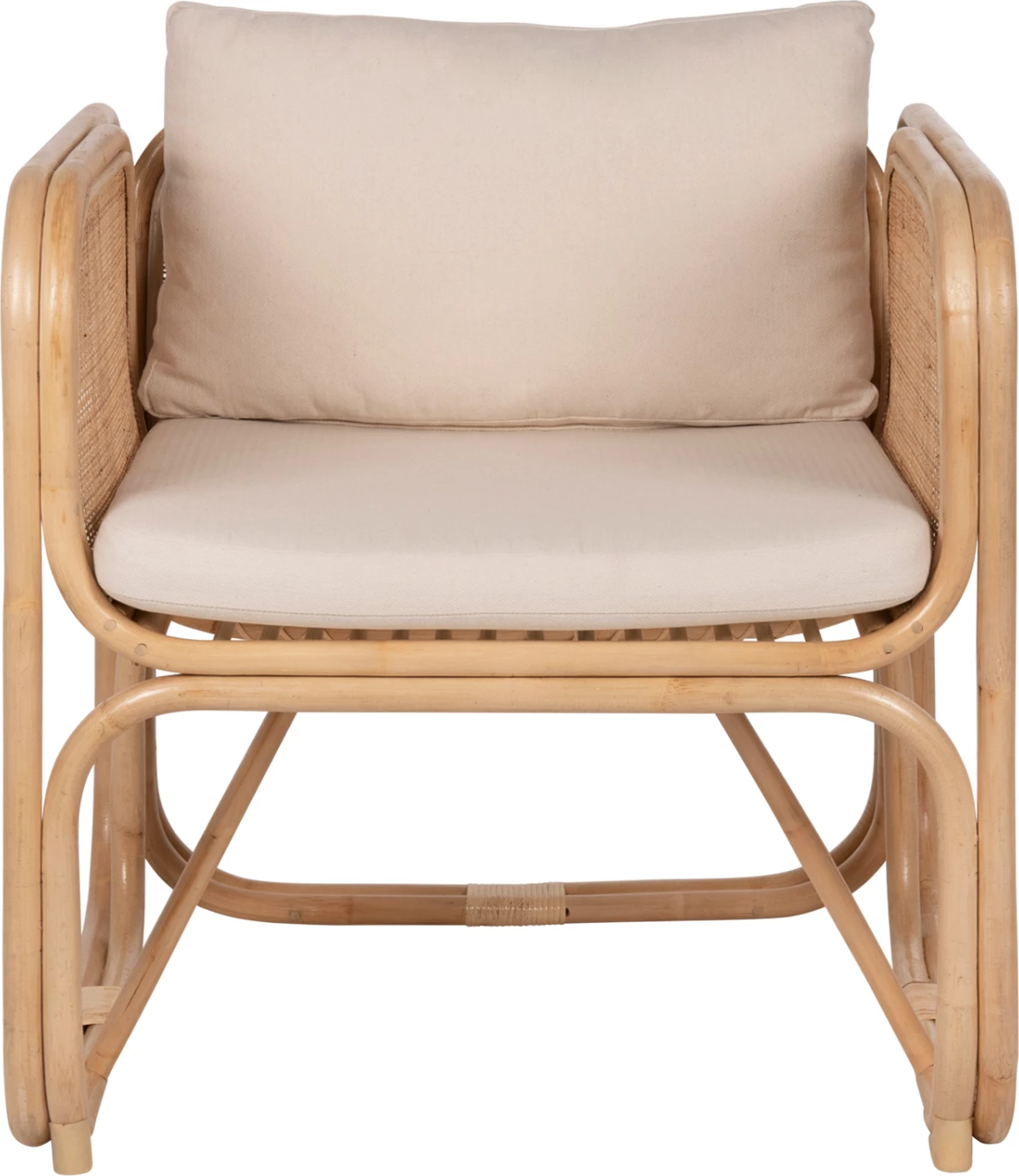 Karrige Wendy FH9816 prej ratanit, ngjyrë natyrale e lëmuar - jastëkë të bardhë, 73x72x84H cm