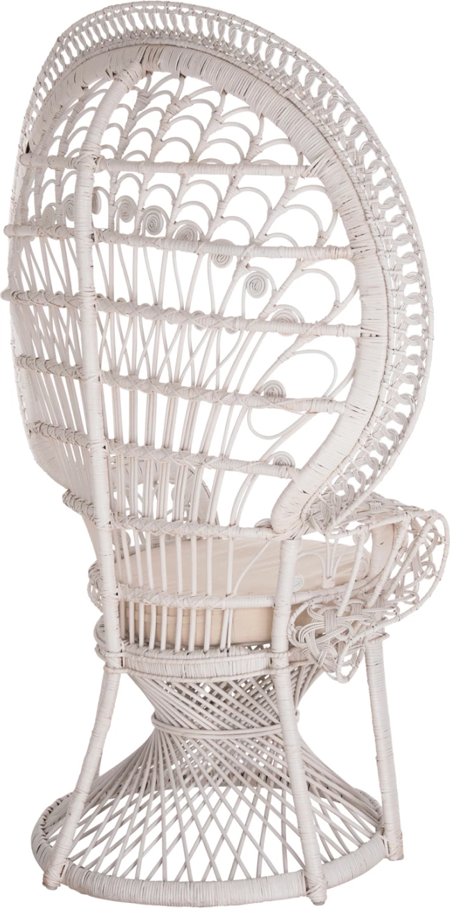 Fotelja ROYAL PEACOCK FH9342.02, ratan, ngjyrë e bardhë, jastëk i bardhë, 114x72x150Hcm