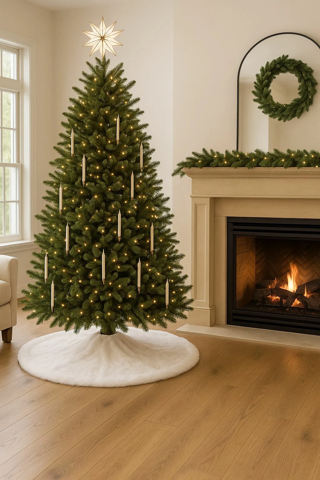 Qilim për pemë të Vitit të Ri, Evila Originals, ngjyrë e bardhë, 6 shirita