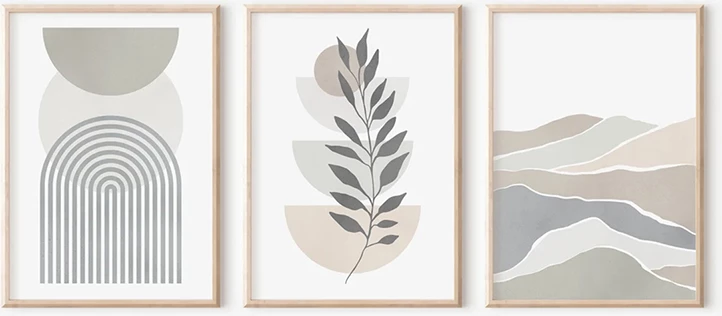 Set pikturash murale në kornizë Werda, triptik, print digjital, 33x1.5x48cm