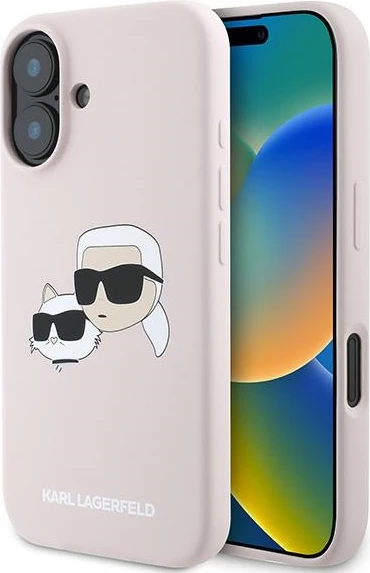 Mbështjellës Karl Lagerfeld Silicone Case Heads Print MagSafe për iPhone 16 Plus, Rozë