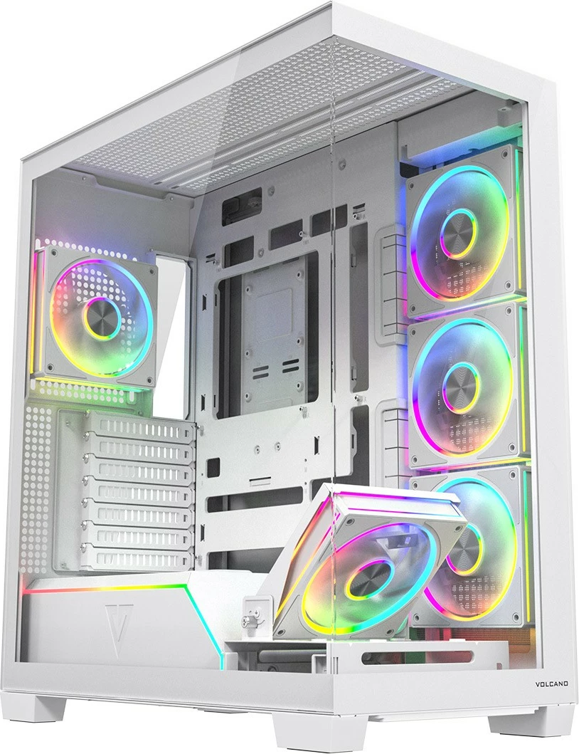 Kasë MODECOM Volcano Stellar Plus 5F AT-STELLAR-PLUS-5F-ARGB-20, Midi Tower ATX/mATX/ITX, 5x120mm ARGB me kontrollues, USB-C, xham i temperuar, e bardhë