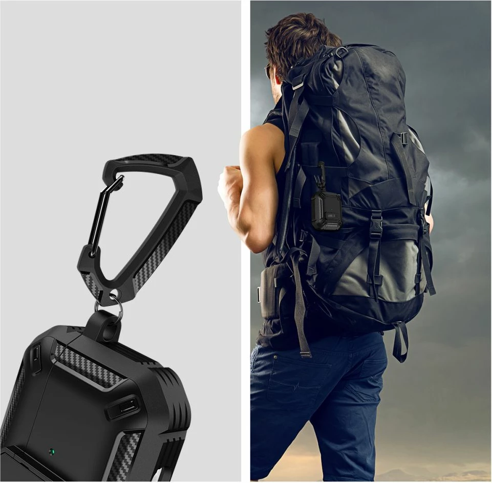 Mbështjellës Tech-Protect X-Carbo për AirPods Pro/Pro 2, me karabiner, i zi