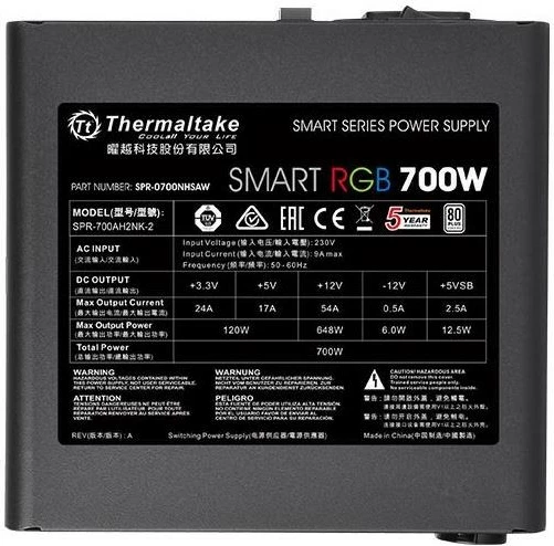 Kasë energjie Thermaltake Smart RGB 700W, 80 PLUS, 2xPEG, 120mm, e zezë