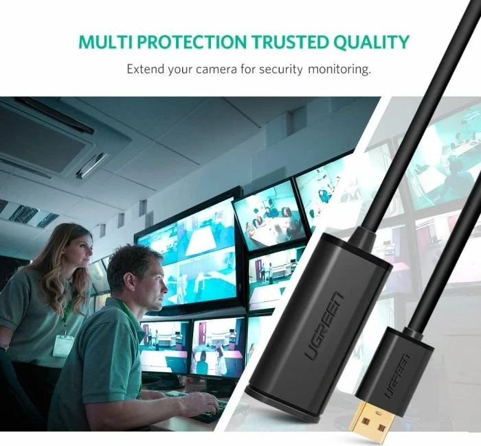 Kabllo zgjatëse USB 2.0 aktive UGREEN 10324, 20m, me amplifikator sinjali, 480Mbps, e zezë, me kuti