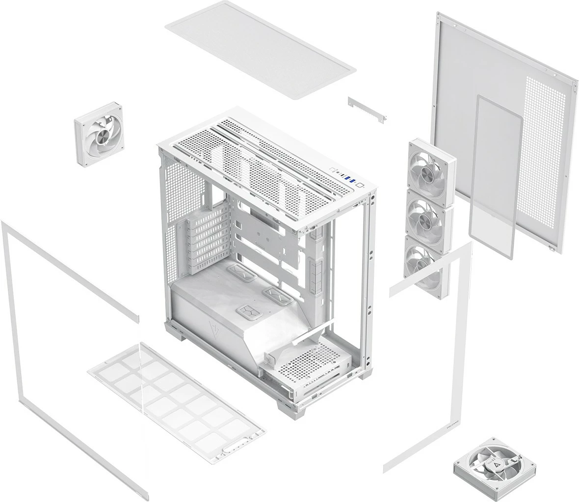 Kasë MODECOM Volcano Stellar Plus 5F AT-STELLAR-PLUS-5F-ARGB-20, Midi Tower ATX/mATX/ITX, 5x120mm ARGB me kontrollues, USB-C, xham i temperuar, e bardhë