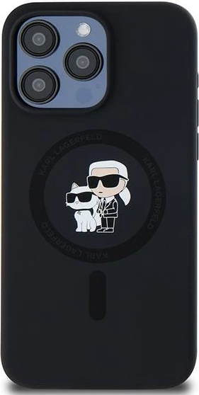 Mbështjellës Karl Lagerfeld Silicone Karl & Choupette Ring MagSafe për iPhone 15 Pro Max, i zi