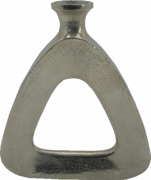 Vazo trekëndëshe abstrakte, alumin, ngjyrë nikel argjendi, 27x5x32cm