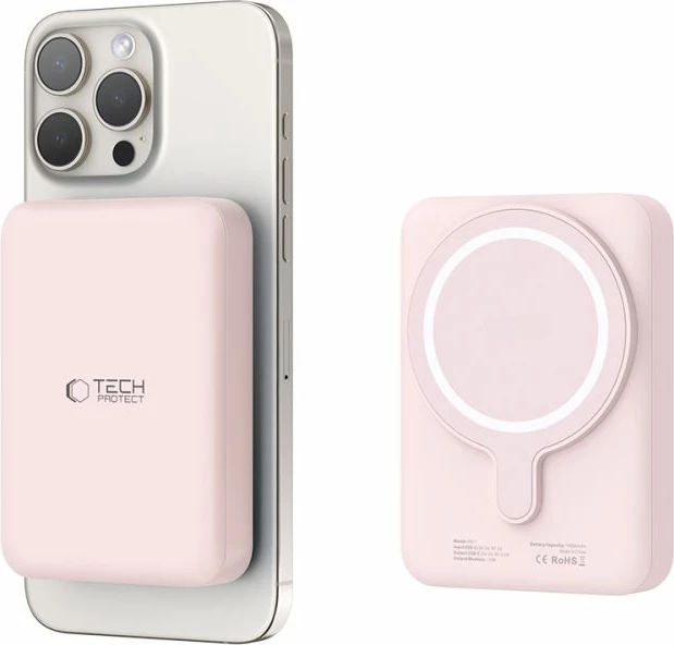 Powerbank Tech-Protect LifeMag PB11, 10000mAh, MagSafe, USB-C, Rozë me kabllo USB-C