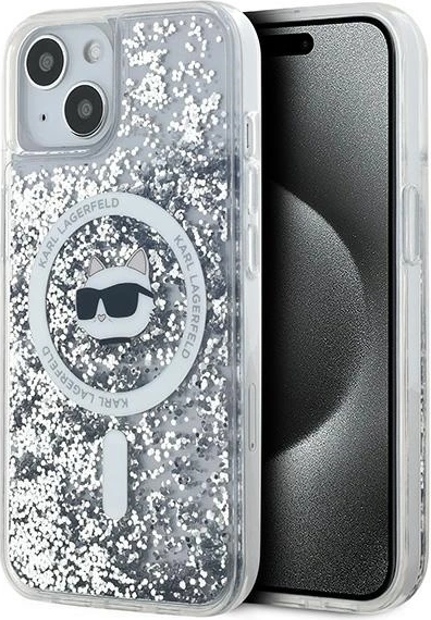 Mbështjellës Karl Lagerfeld Liquid Glitter Choupette Head MagSafe për iPhone 15/14/13, Transparent