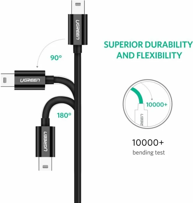 Kabllo USB-C (M) në Mini USB 5-Pin (M), UGREEN 50445, 1m, USB 2.0 480Mbps, e zezë, polybag