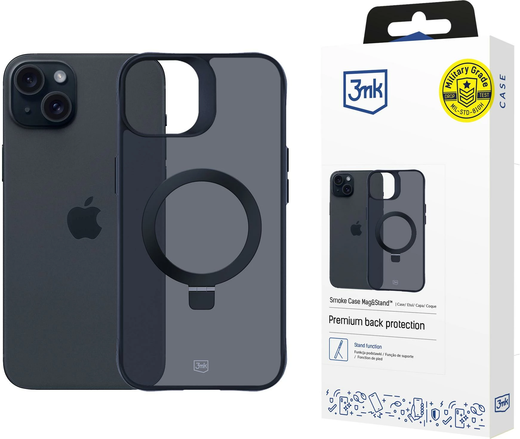 Mbështjellës 3mk Smoke Case Mag&Stand për iPhone 15 Plus, i zi