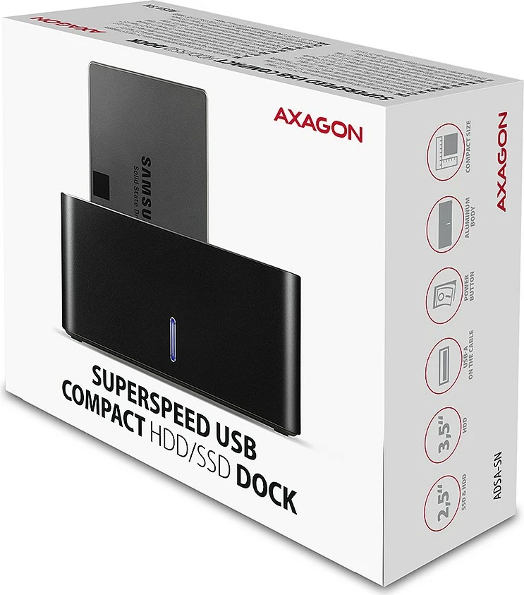 Docking station AXAGON ADSA-SN për HDD/SSD 2.5"/3.5", USB 3.2 Gen 1, e zezë