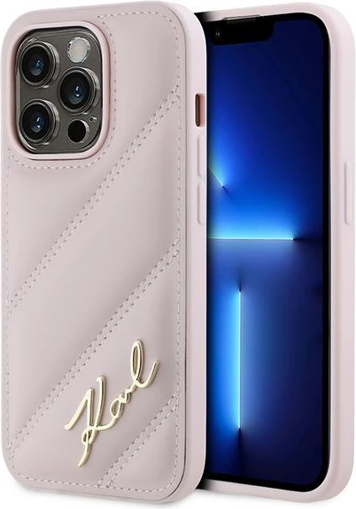 Mbështjellës Karl Lagerfeld Diagonal Quilted Script për iPhone 14 Pro Max, rozë