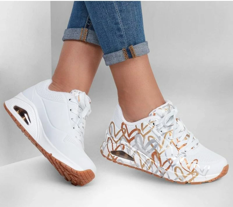 Këpucë Skechers Uno Metallic Love për femra, të bardha