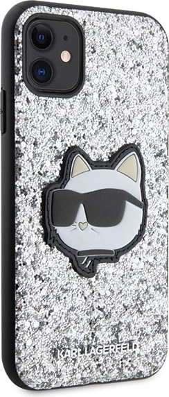 Mbështjellës Karl Lagerfeld KLHCN61G2CPS për iPhone 11/XR 6.1", Glitter Choupette Patch, Argjendtë