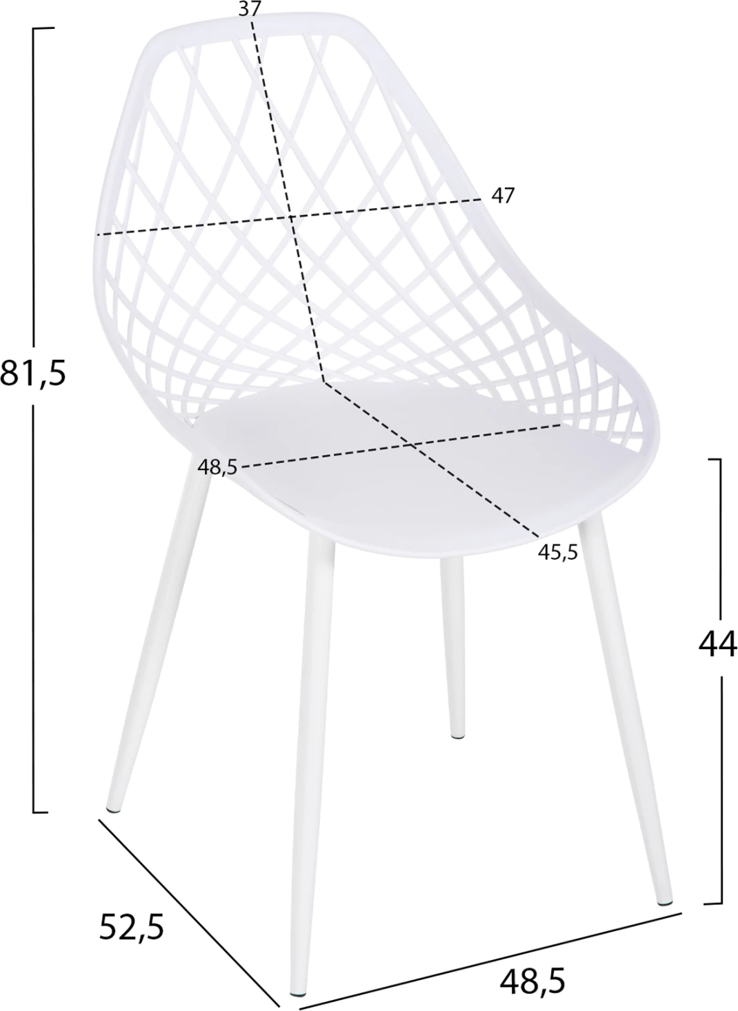 Karrige polipropileni LIO FH9524.11, ngjyrë e bardhë, këmbë metalike të bardha, 52x53x82H cm