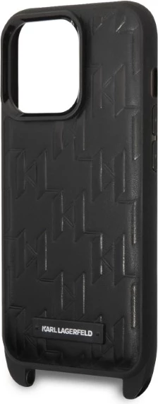 Mbështjellës Karl Lagerfeld Monogram Plaque Logo për iPhone 14 Pro 6.1", i zi me rrip