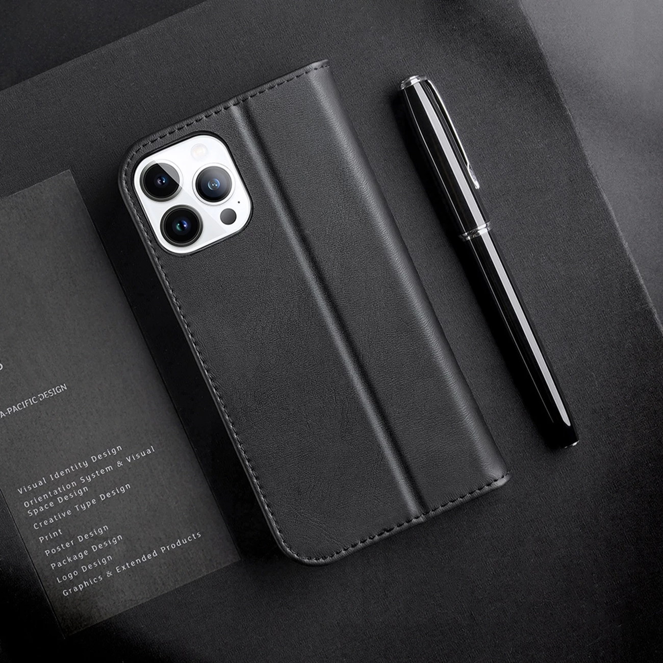 Mbështjellës Dux Ducis Hivo për iPhone 14 Pro Max, lëkurë natyrale, kafe