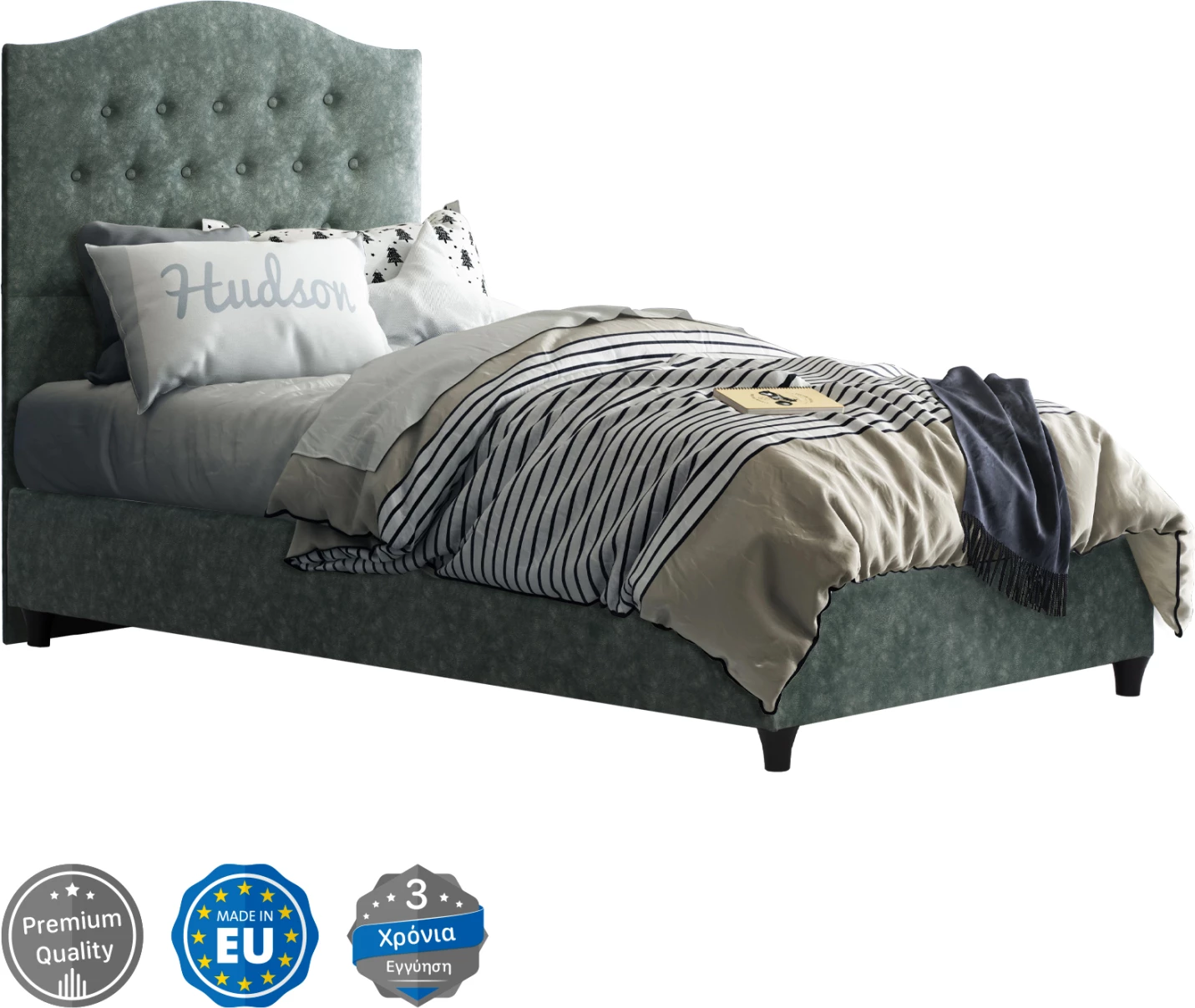 Krevet MALENA, pëlhurë e tipit Nubuck, ngjyrë e gjelbër, 90x200