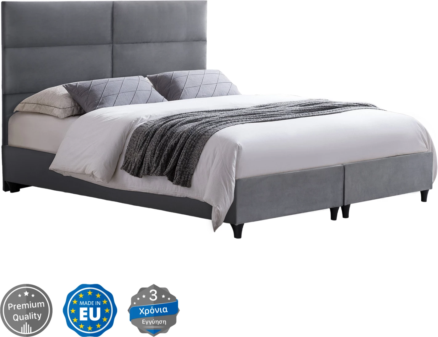 Krevat kadife gri MILO FH616.10 për dyshek 160x200 cm