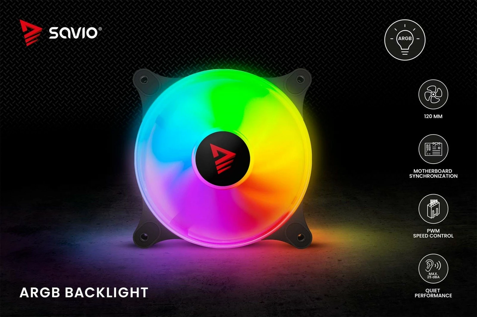 Ventilator kompjuteri Savio BLAST 120mm ARGB, 3-pin 5V, 4-pin 12V, i zi