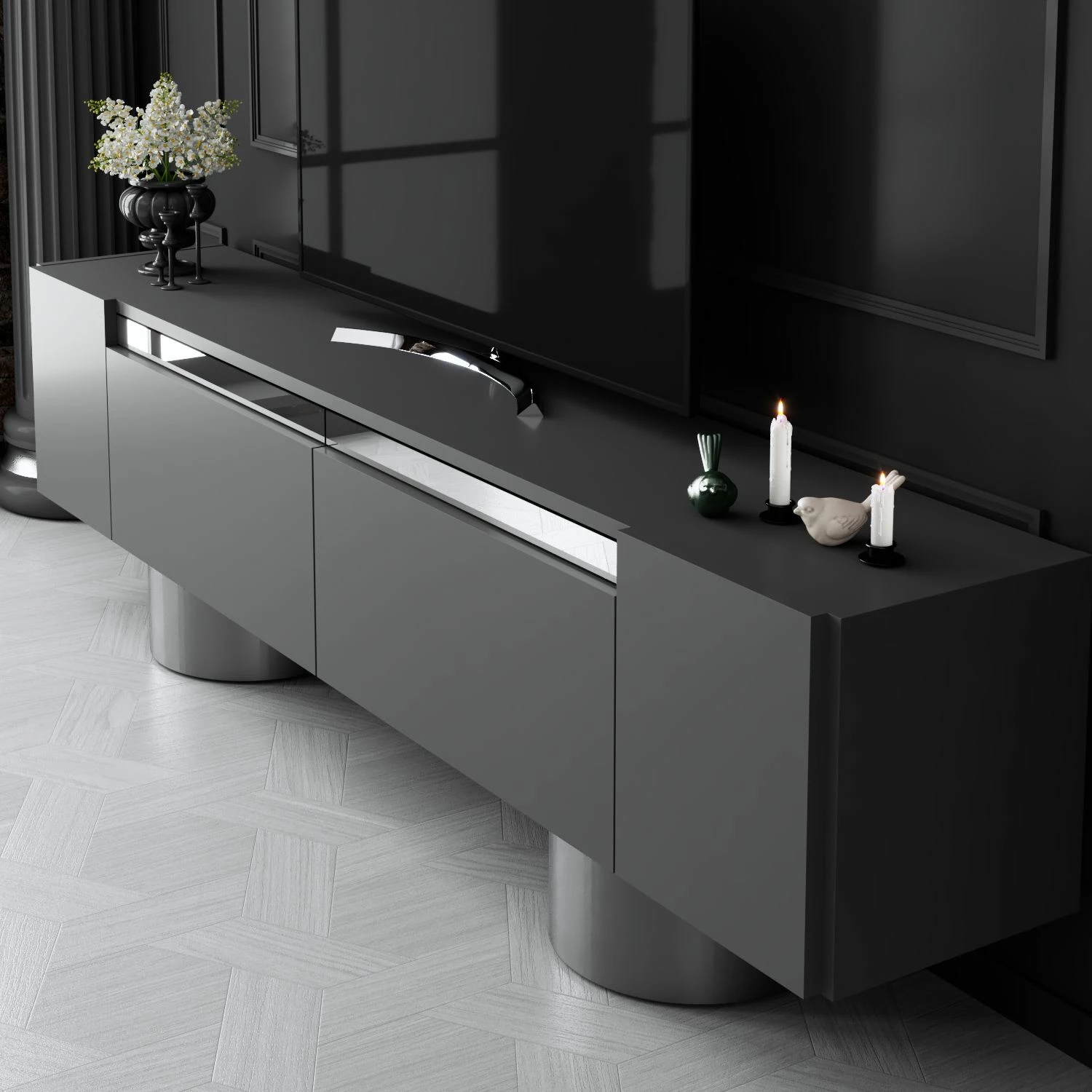 Komodë TV Hanah Home, bohem, antracit, argjend