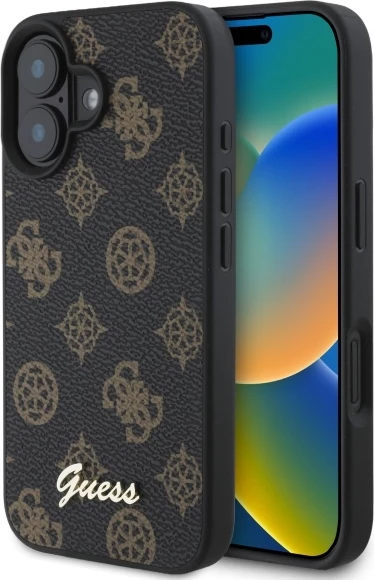 Mbështjellës Guess Peony Script MagSafe për iPhone 16, 6.1", i zi