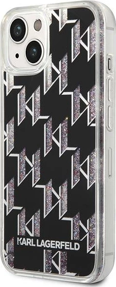 Mbështjellës Karl Lagerfeld KLHCP14SLMNMK për iPhone 14 6.1", hardcase, Liquid Glitter Monogram, zi