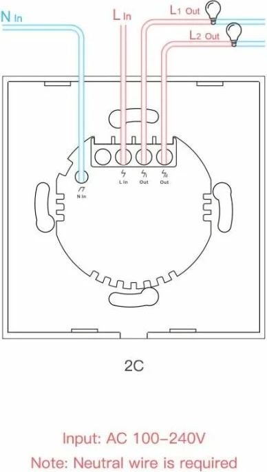 Switch muri smart SONOFF T2EU2C-TX, Wi‑Fi + RF433, 2 butona, bardhë