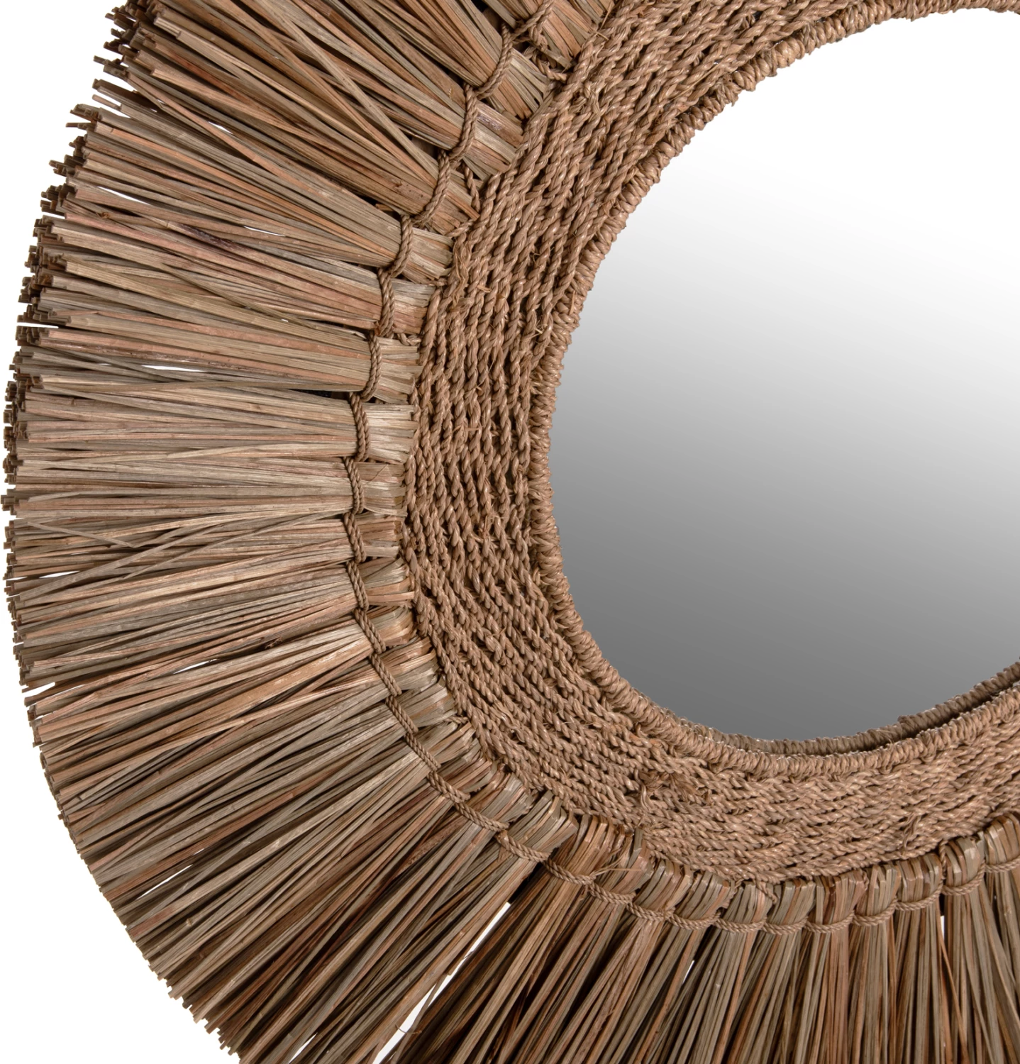 Pasqyrë muri rrethore, kornizë nga bari Mendong, ngjyrë natyrale, FH7831, 70cm