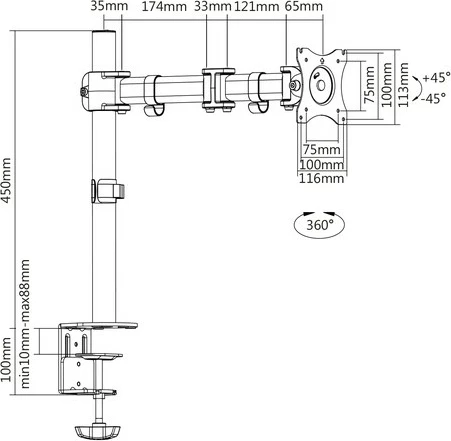 Mbajtëse tavoline Digitus DA-90361 për monitor, 27 inç, 8 kg, e zezë