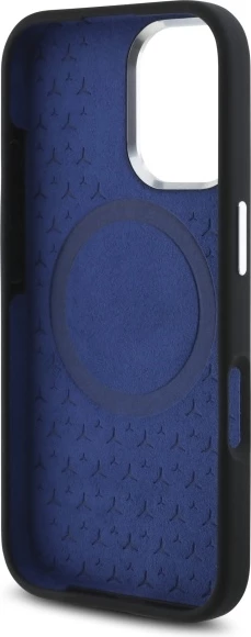 Mbështjellës Mercedes Silicone me MagSafe për iPhone 16, Zi me vijë blu
