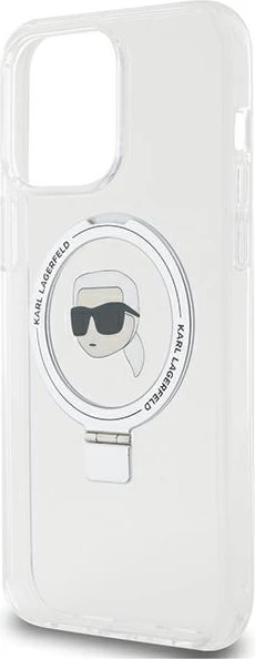 Mbështjellës Karl Lagerfeld KLHMP15LHMRSKHH për iPhone 15 Pro 6.1", me unazë Ring Stand, MagSafe, Bardhë