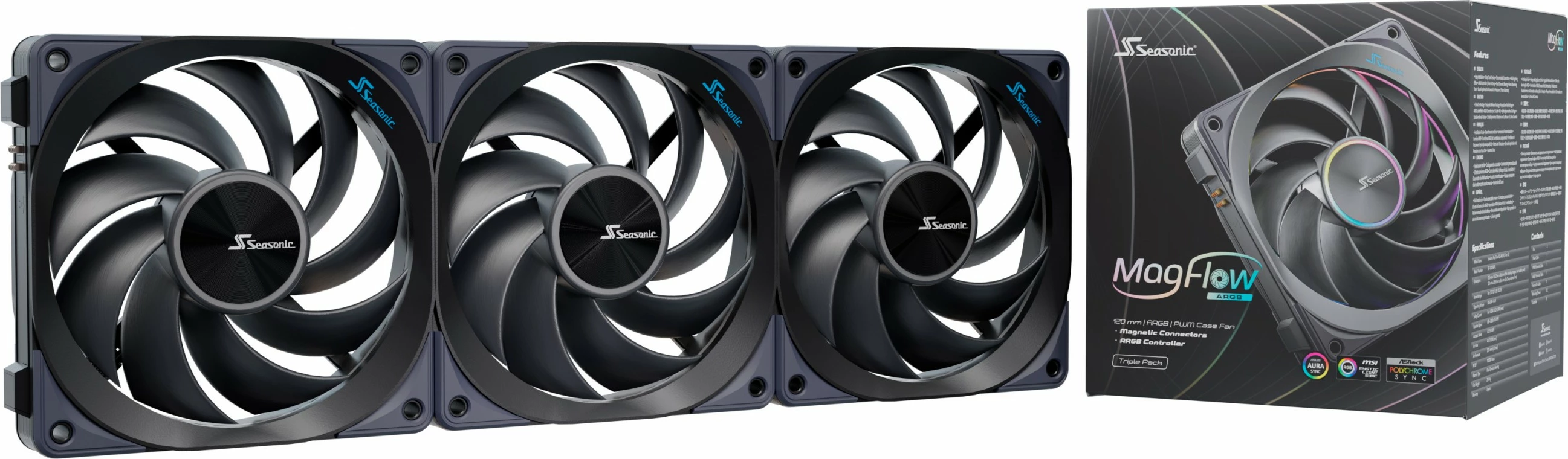 Ventilatorë kase Sea Sonic MagFlow 1225PWM ARGB 120mm 3-set