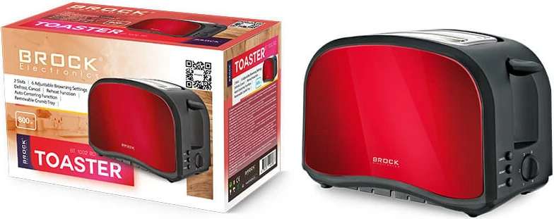 Toster Brock BT 1002 RD, 800W, 2 slota, kuqe