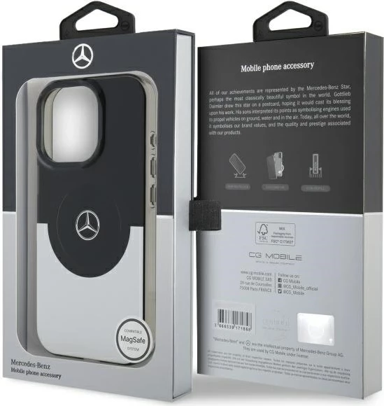 Mbështjellës Mercedes Double Layer BiColor MagSafe për iPhone 16 Pro Max, argjendtë