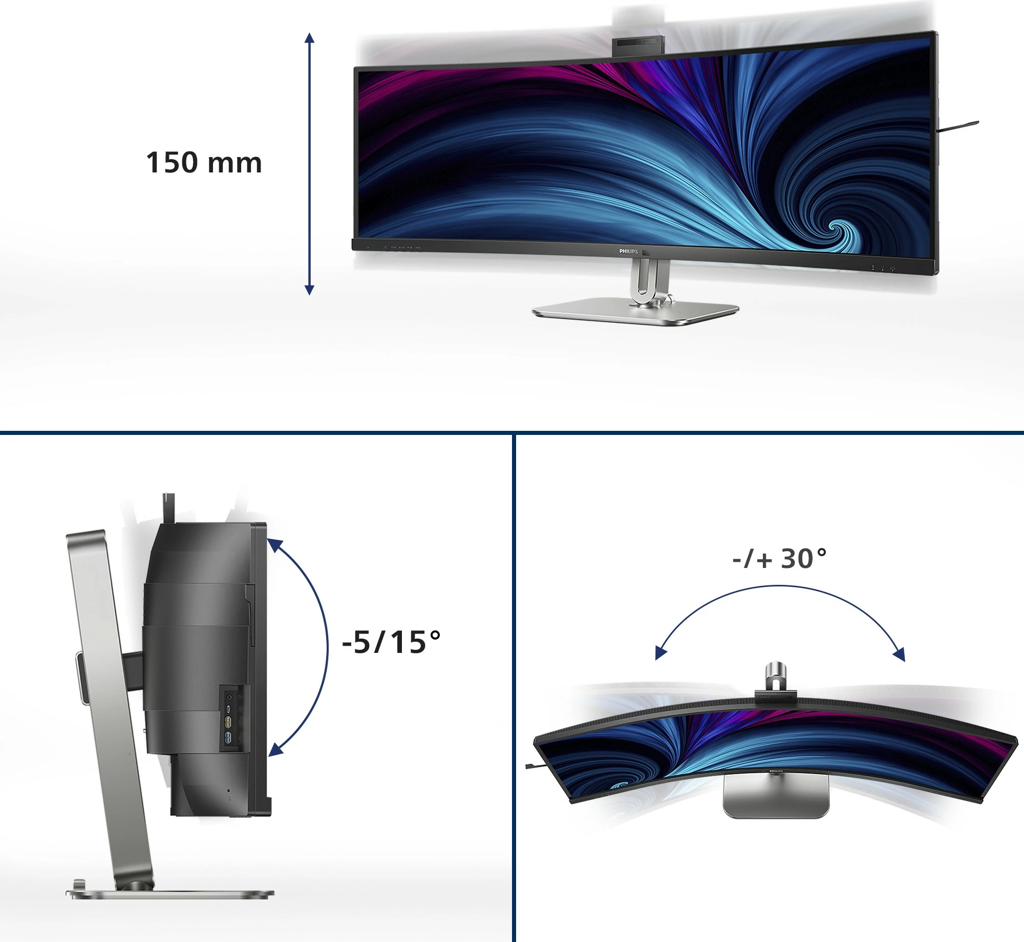 Monitor Philips 49B2U6903CH, 49 inç, 5120x1440, USB-C, HDR, i zi