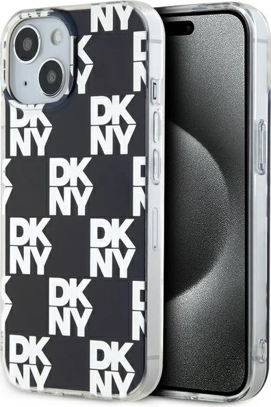 Mbështjellës DKNY IML Checkered Mono Pattern për iPhone 15/14/13, 6.1", i zi