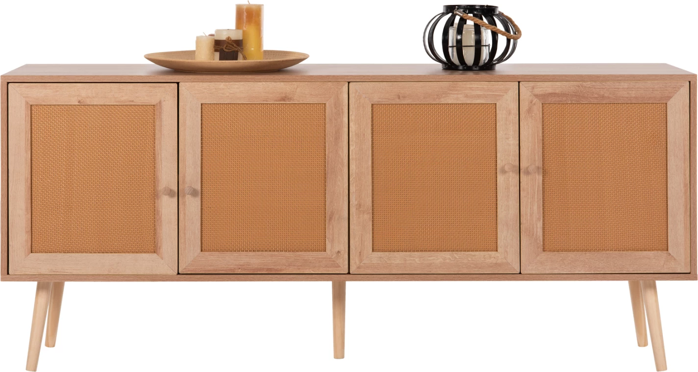 Bufe COLM FH9440.11 melaminë me ratan sintetik në 4 dyer 160x39,5x71H cm