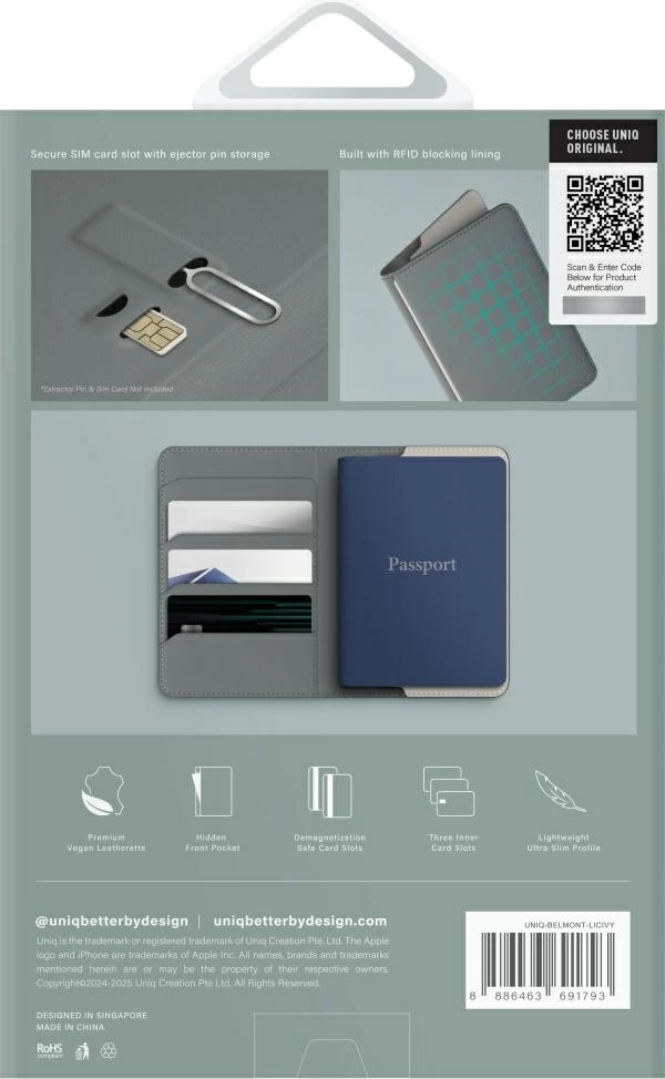 Mbështjellës pasaporte UNIQ Belmont me RFID, Gjelbër/Fildish