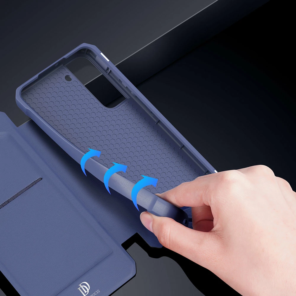 Mbështjellës Dux Ducis Skin X për Samsung Galaxy S22+, me xhep kartelash, me qëndrim, Blu